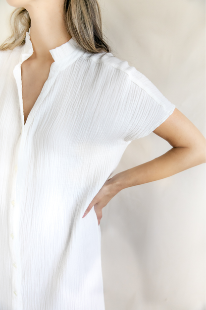 Charlotte Cotton Gauze Vanilla Ruffle Collar Shirt Dress