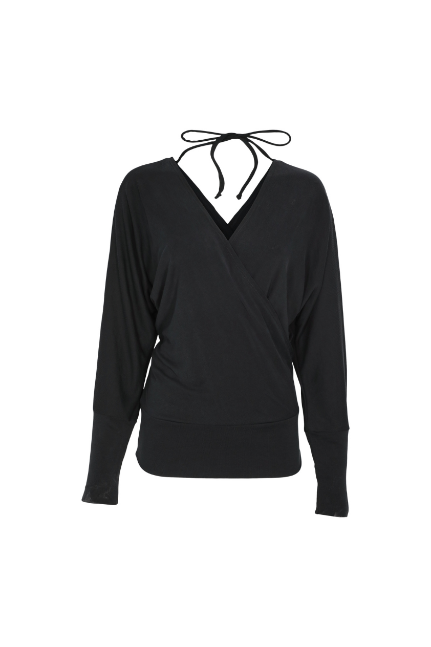 Annie Dark Grey Dolman Long Sleeve Wrap Knit Top