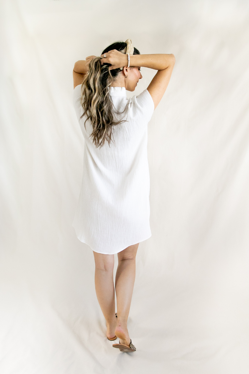 Charlotte Cotton Gauze Vanilla Ruffle Collar Shirt Dress